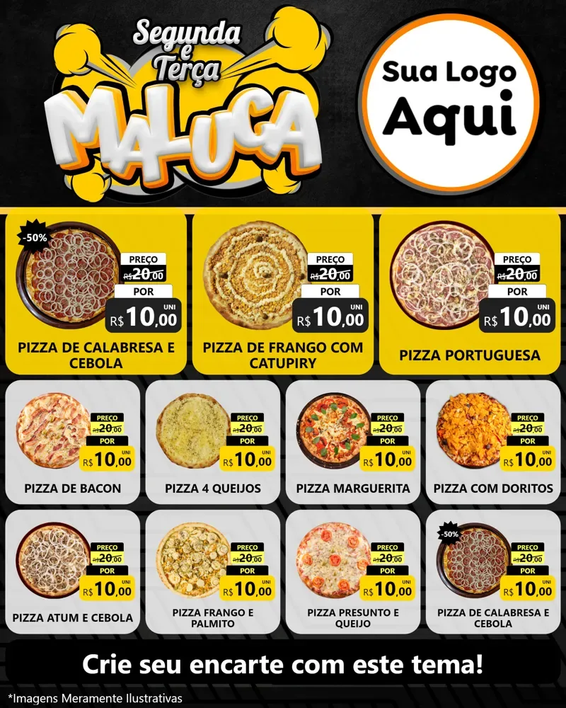 Modelo de Rede Social para Feed Instagram com o tema Segunda e Terça Maluca para Pizzaria