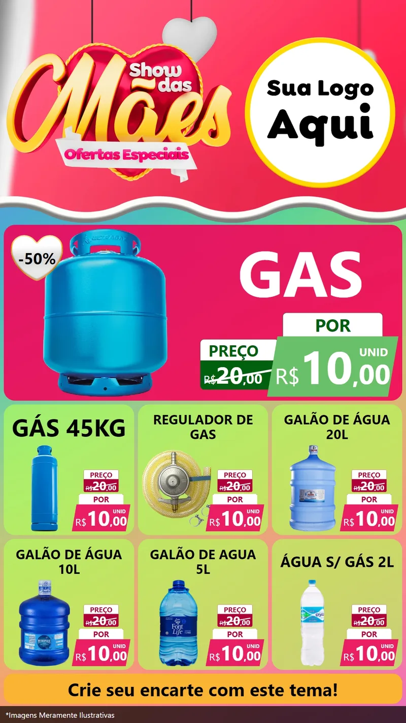 Modelo de Rede Social para Stories com o tema Show das Mães - Ofertas Especiais para Água e gás