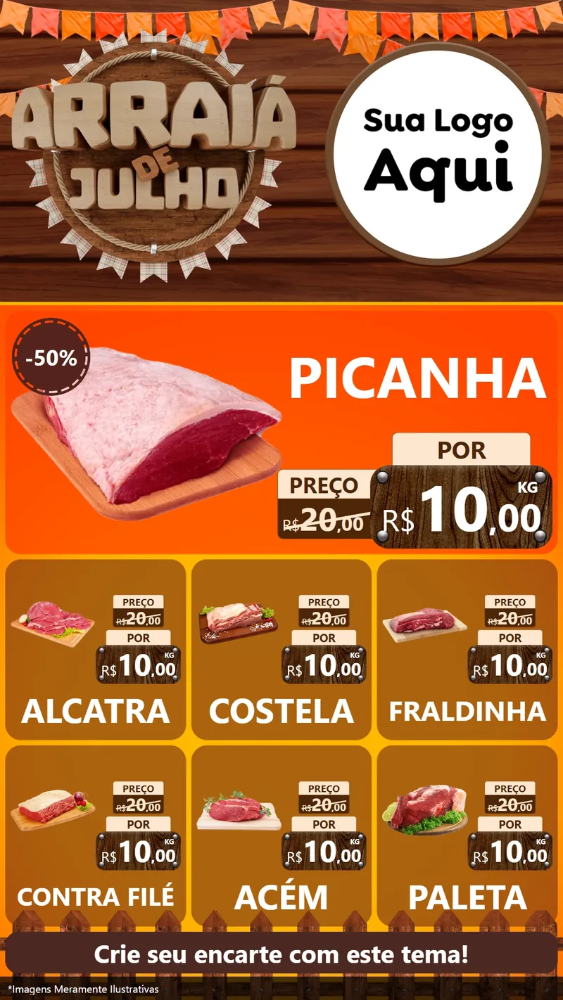 Modelo de Rede Social para Stories com o tema Arraiá de Julho - Junina para Açougue