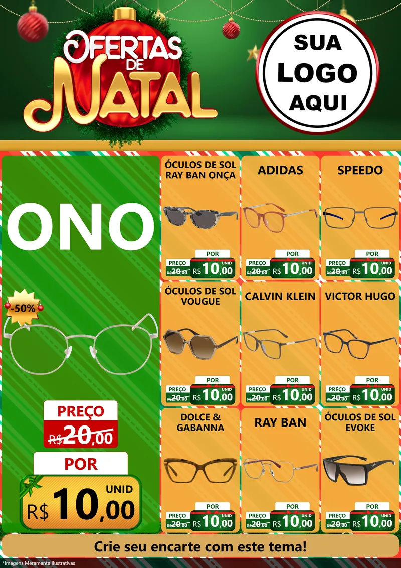 Modelo de Encarte para Encarte A4 Vertical com o tema Ofertas de Natal para Óticas