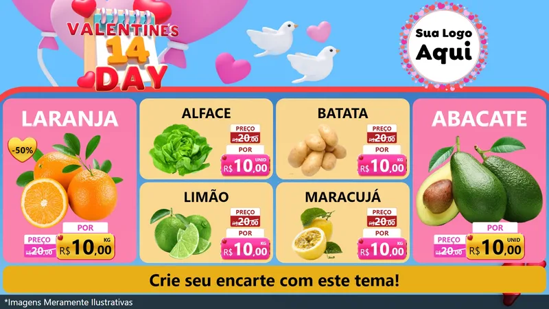 Modelo de TV para TV Horizontal com o tema Valentine's Day para Hortifrúti