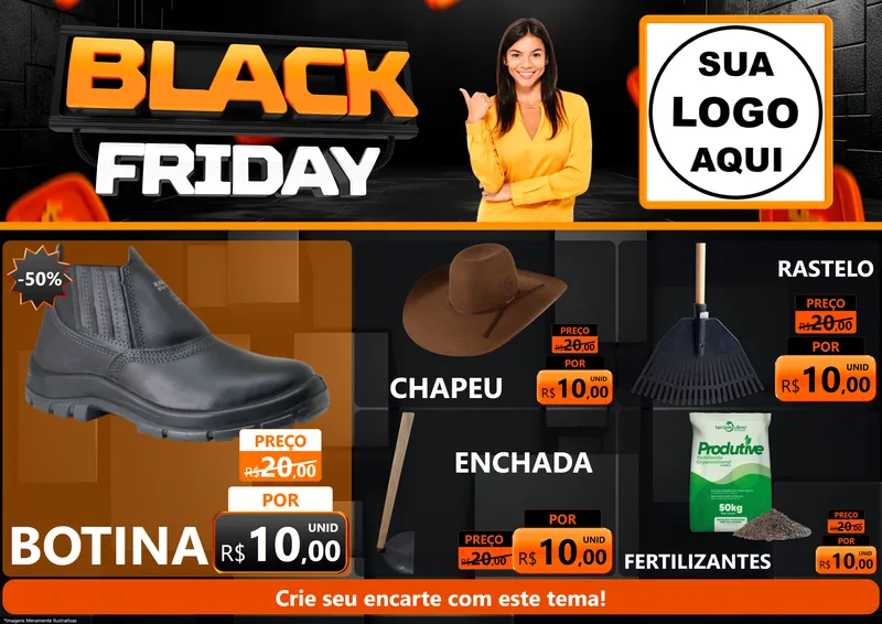 Modelo de Encarte para Encarte A4 Horizontal com o tema Black Friday para Agropecuária