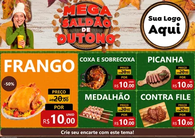 Modelo de Encarte para Encarte A4 Horizontal com o tema Mega Saldão de Outono para Assados