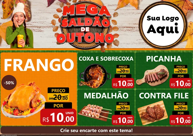Modelo de Encarte para Encarte A4 Horizontal com o tema Mega Saldão de Outono para Assados
