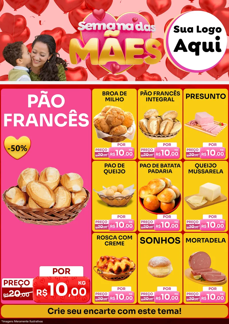 Modelo de Encarte para Encarte A4 Vertical com o tema Semana Das Mães para Padaria