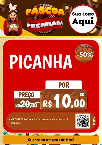 Modelo de Cartaz para Cartaz A4 Vertical com o tema Páscoa Premiada para Açougue