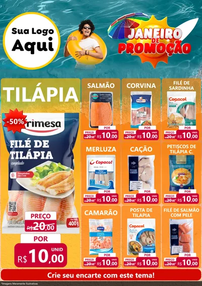 Modelo de Encarte para Encarte A4 Vertical com o tema Janeiro de Promoção para Peixaria
