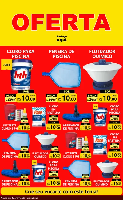Modelo de Encarte para Encarte Grande com o tema OFERTA - Vermelho Cartaz para Produtos para Piscina