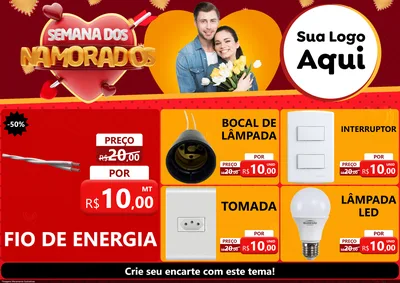 Modelo de Encarte para Encarte A4 Horizontal com o tema Semana dos Namorados para Materiais Elétricos