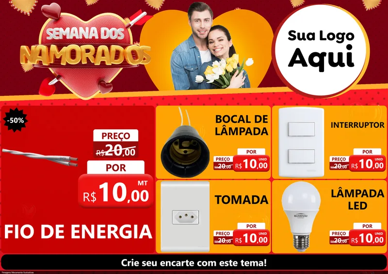 Modelo de Encarte para Encarte A4 Horizontal com o tema Semana dos Namorados para Materiais Elétricos