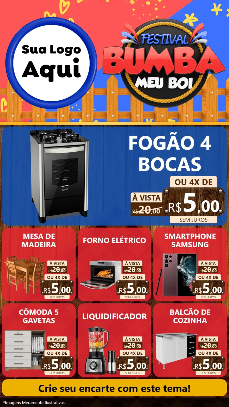 Modelo de Rede Social para Stories com o tema Festival Bumba Meu Boi para Móveis e Eletro