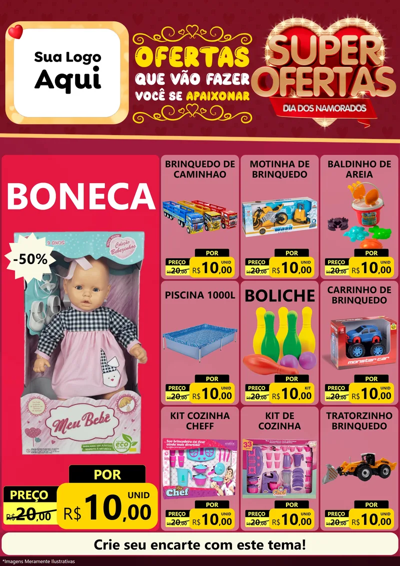 Modelo de Encarte para Encarte A4 Vertical com o tema Dia dos Namorados para Brinquedos