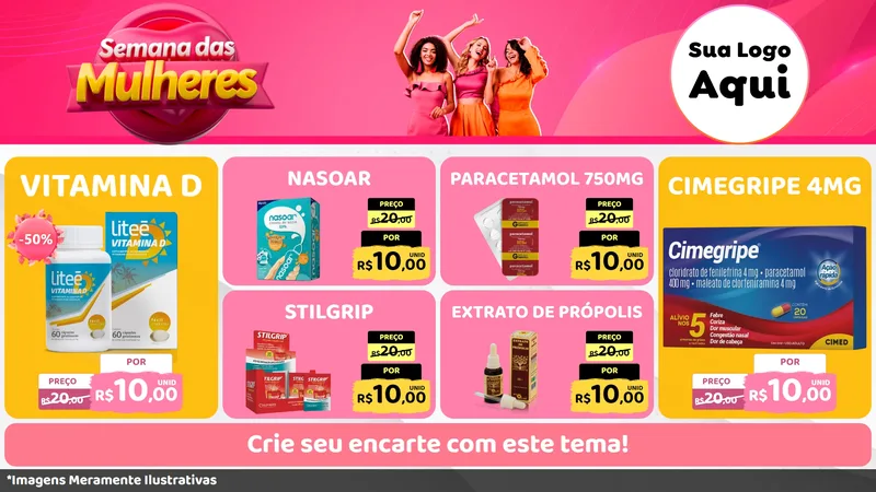 Modelo de TV para TV Horizontal com o tema Semana das Mulheres para Farmácia