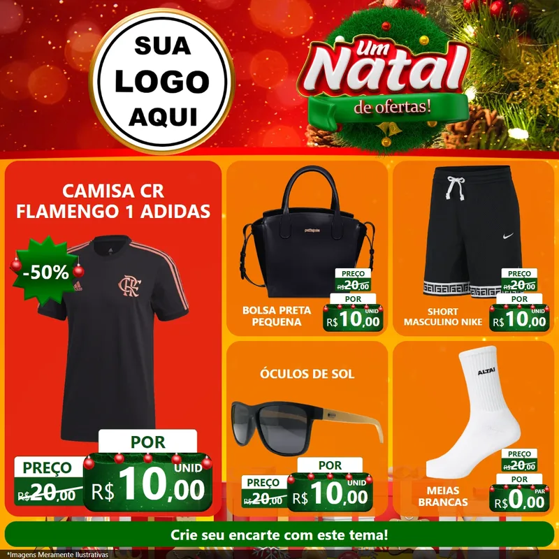 Modelo de Rede Social para Feed Facebook com o tema Um Natal de Ofertas para Roupas e acessórios