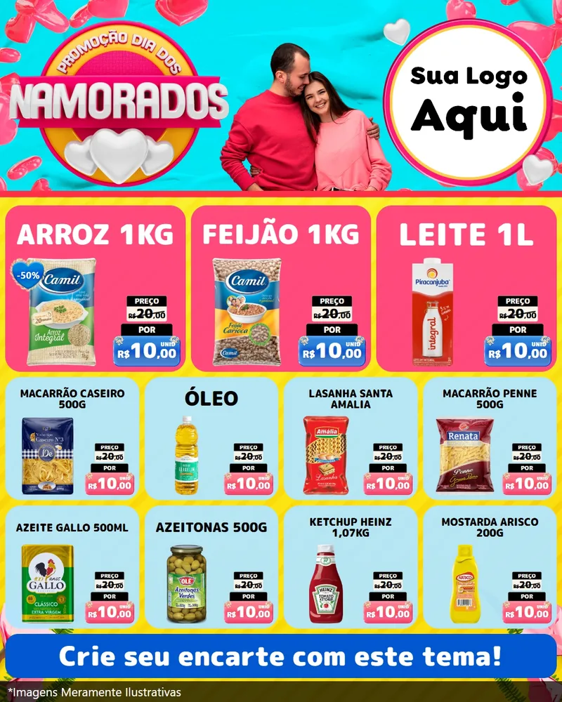 Modelo de Rede Social para Feed Instagram com o tema Promoção Dia dos Namorados para Supermercado