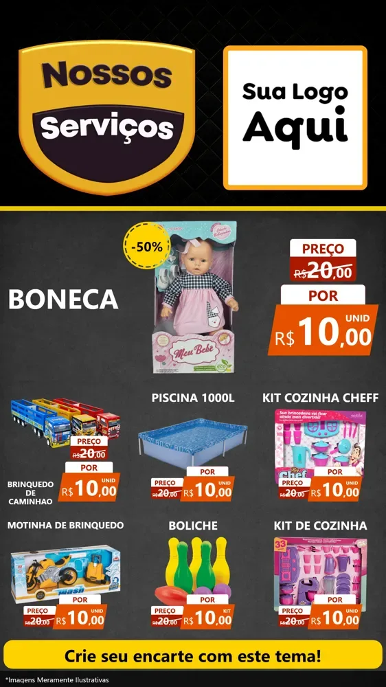 Modelo de Rede Social para Stories com o tema Nossos Serviços para Brinquedos
