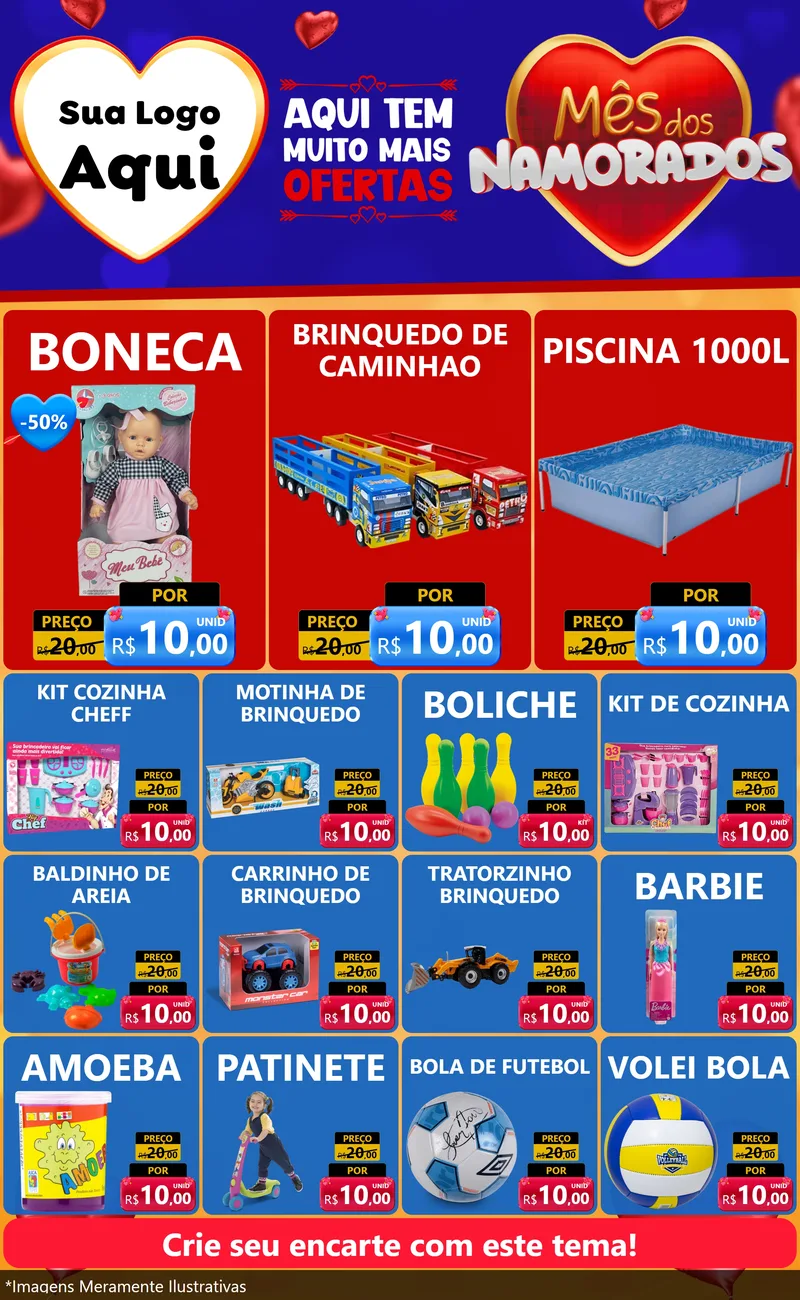 Modelo de Encarte para Encarte Grande com o tema Mês dos Namorados para Brinquedos