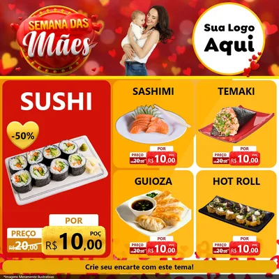 Modelo de Rede Social para Feed Facebook com o tema Semana das Mães para Comida japonesa