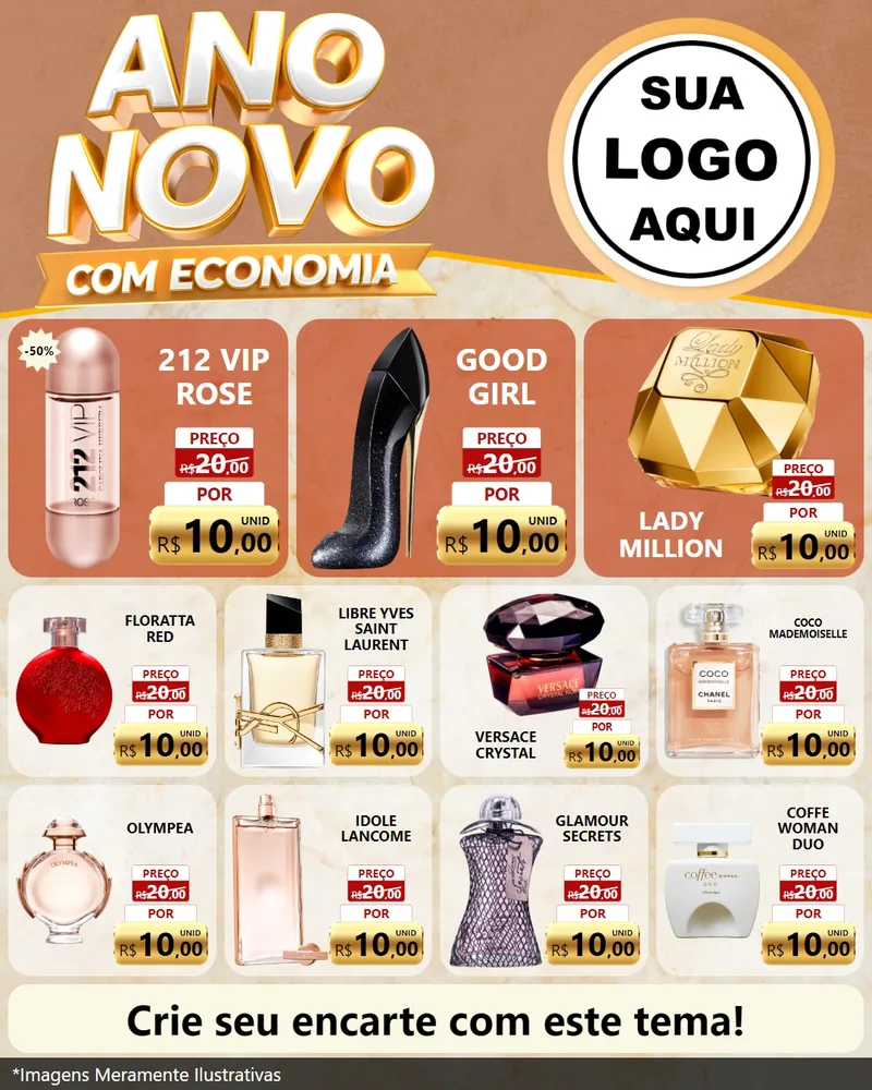 Modelo de Rede Social para Feed Instagram com o tema Ano Novo Com Economia para Perfumes
