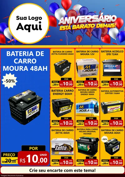 Modelo de Encarte para Encarte A4 Vertical com o tema Aniversário para Baterias Elétricas