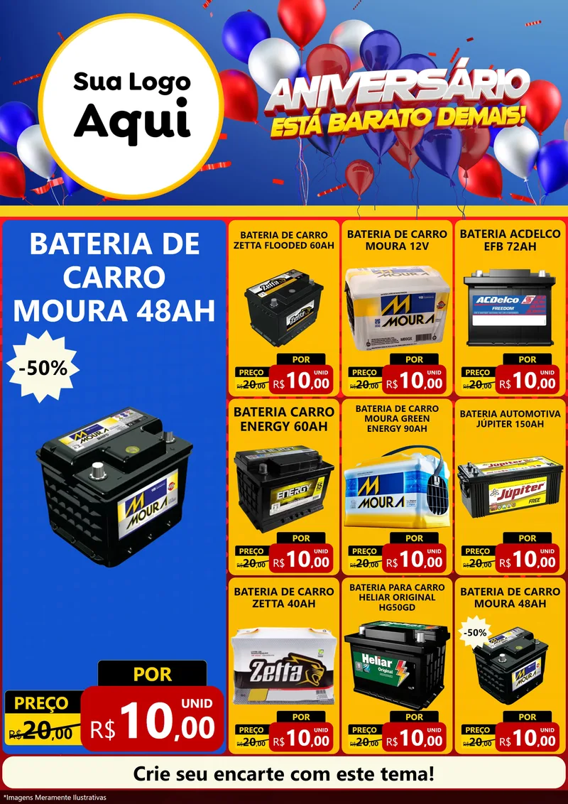 Modelo de Encarte para Encarte A4 Vertical com o tema Aniversário para Baterias Elétricas