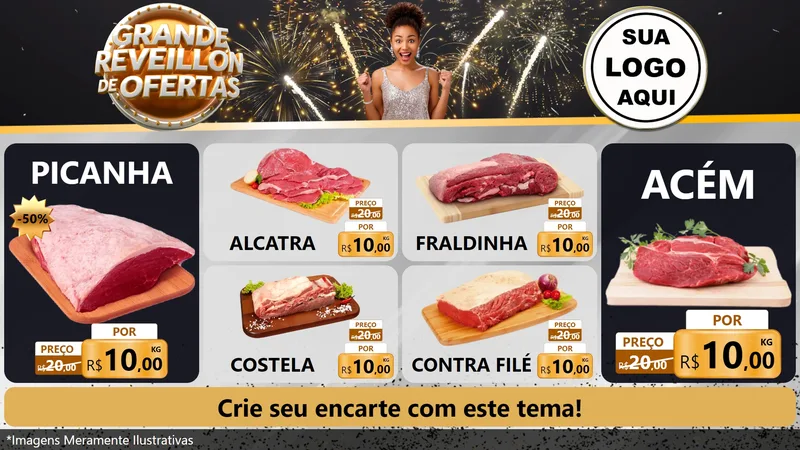 Modelo de TV para TV Horizontal com o tema Grande Réveillon de Ofertas para Açougue