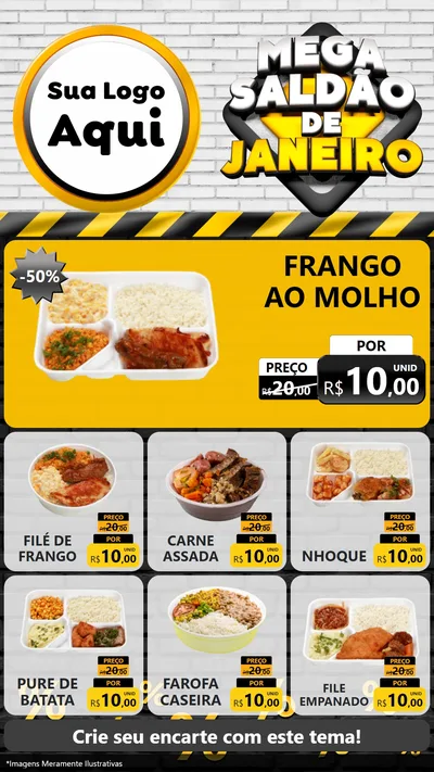 Modelo de Rede Social para Stories com o tema Mega Saldão de Janeiro para Restaurante