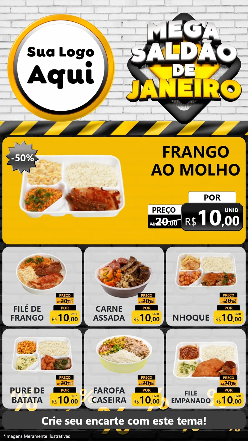 Modelo de Rede Social para Stories com o tema Mega Saldão de Janeiro para Restaurante