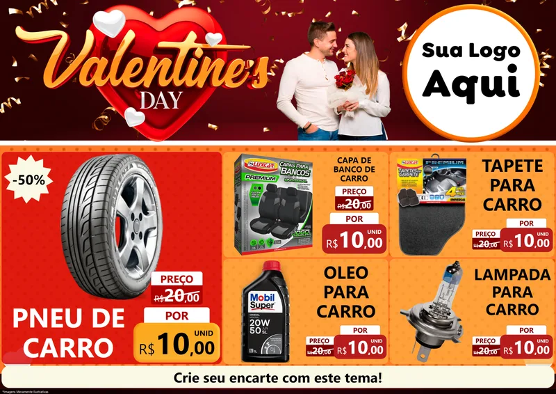 Modelo de Encarte para Encarte A4 Horizontal com o tema Valentine's Day para Auto peças