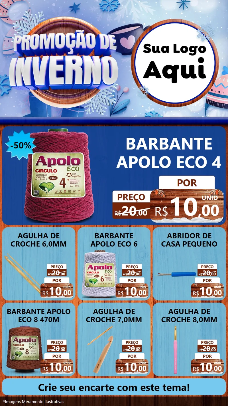 Modelo de Rede Social para Stories com o tema Promoção de Inverno para Armarinho e Aviamentos