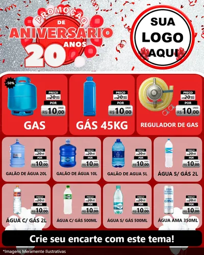 Modelo de Rede Social para Feed Instagram com o tema Promoção de Aniversário - 20 Anos para Água e gás