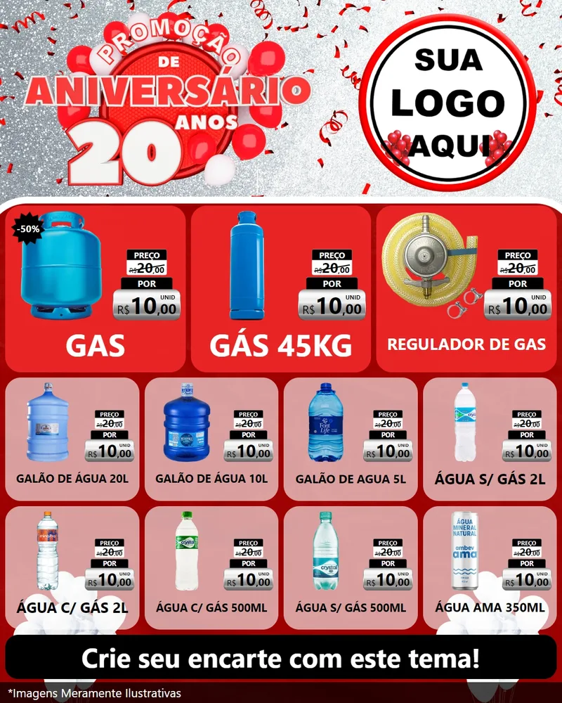 Modelo de Rede Social para Feed Instagram com o tema Promoção de Aniversário - 20 Anos para Água e gás