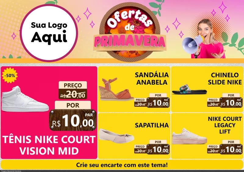 Modelo de Encarte para Encarte A4 Horizontal com o tema Ofertas de Primavera para Calçados