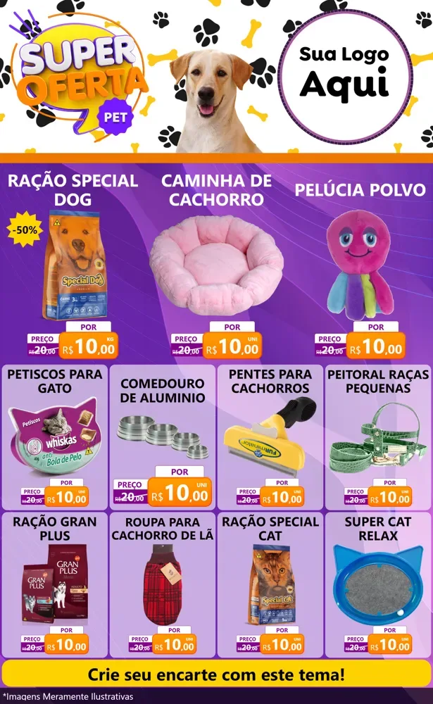 Modelo de Encarte para Encarte Grande com o tema Super Oferta Pet para Pet Shop