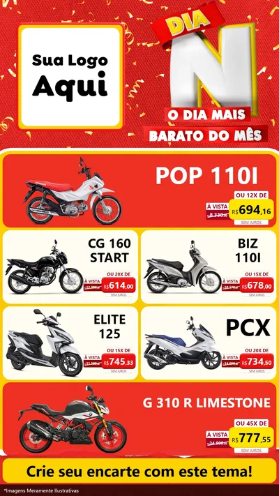 Modelo de TV para TV Vertical com o tema Dia N o Dia Mais Barato do Mês para Concessionaria de Motos