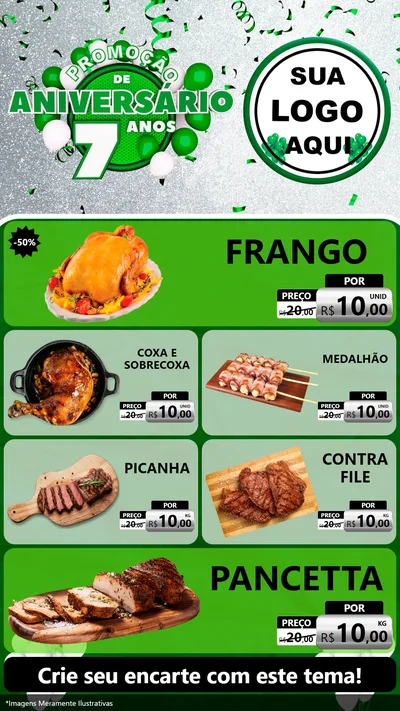 Modelo de TV para TV Vertical com o tema Promoção de Aniversário - 7 Anos para Assados