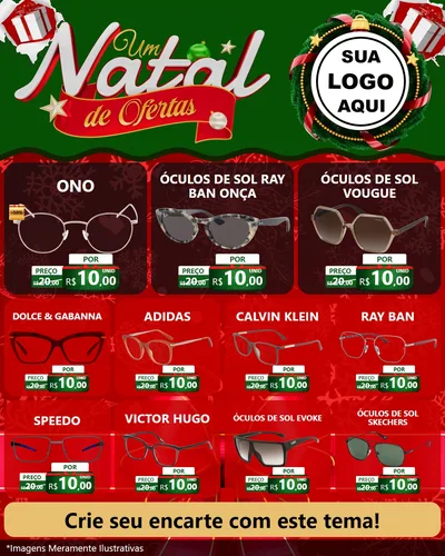 Modelo de Rede Social para Feed Instagram com o tema Um Natal de Ofertas para Óticas