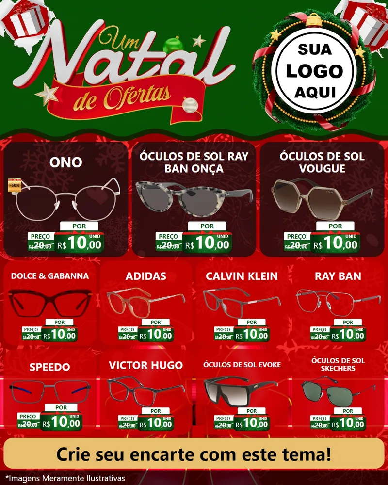Modelo de Rede Social para Feed Instagram com o tema Um Natal de Ofertas para Óticas