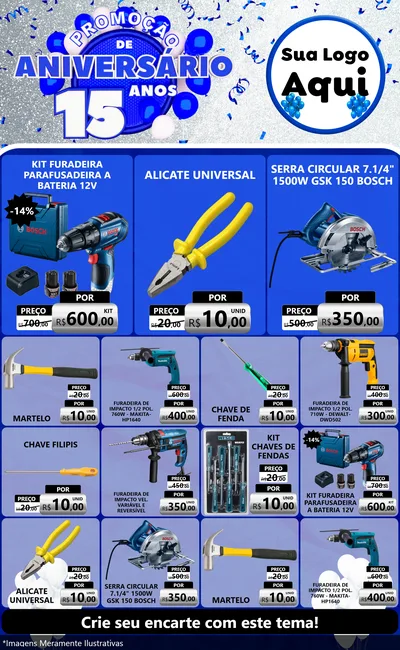 Modelo de Encarte para Encarte Grande com o tema Promoção de Aniversário - 15 Anos para Maquinas e Ferramentas