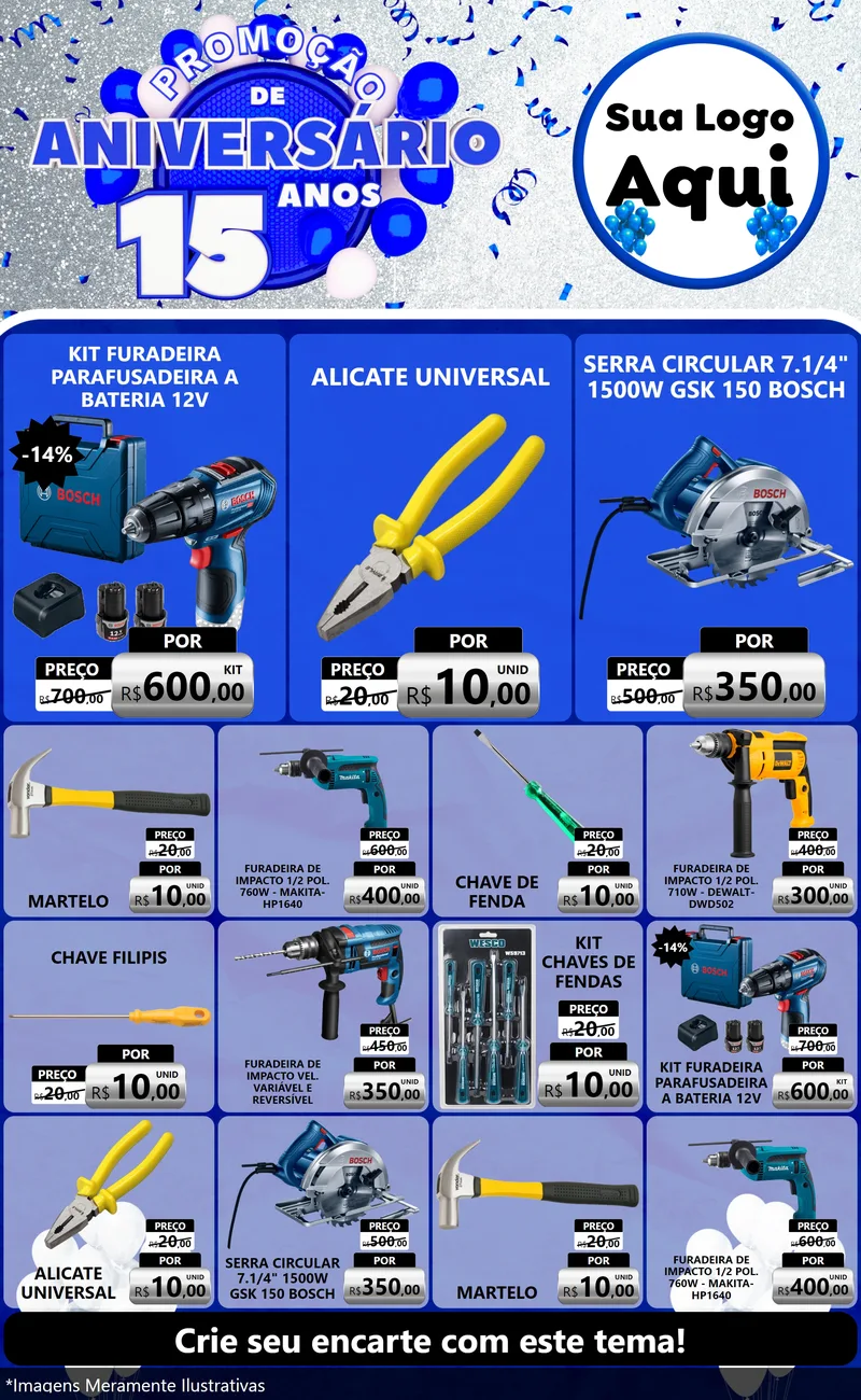 Modelo de Encarte para Encarte Grande com o tema Promoção de Aniversário - 15 Anos para Maquinas e Ferramentas