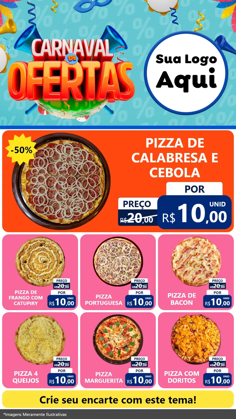 Modelo de Rede Social para Stories com o tema Carnaval de Ofertas para Pizzaria