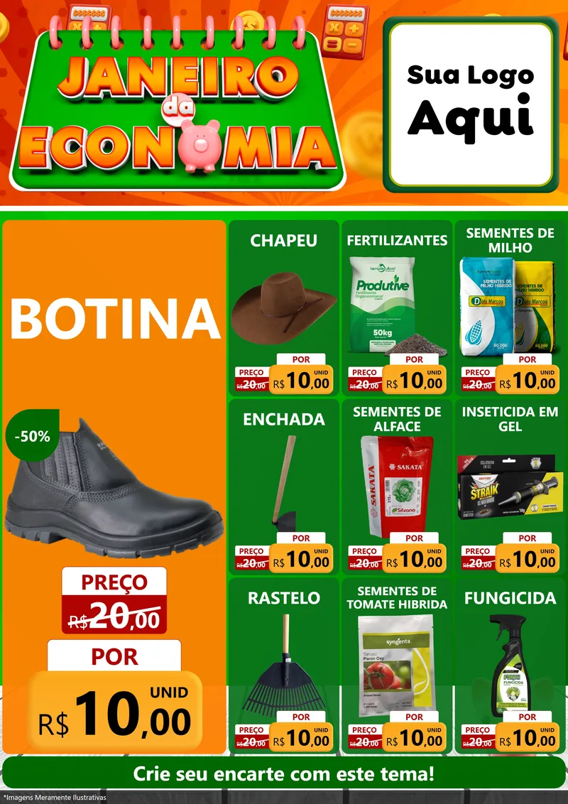 Modelo de Encarte para Encarte A4 Vertical com o tema Janeiro da Economia para Agropecuária