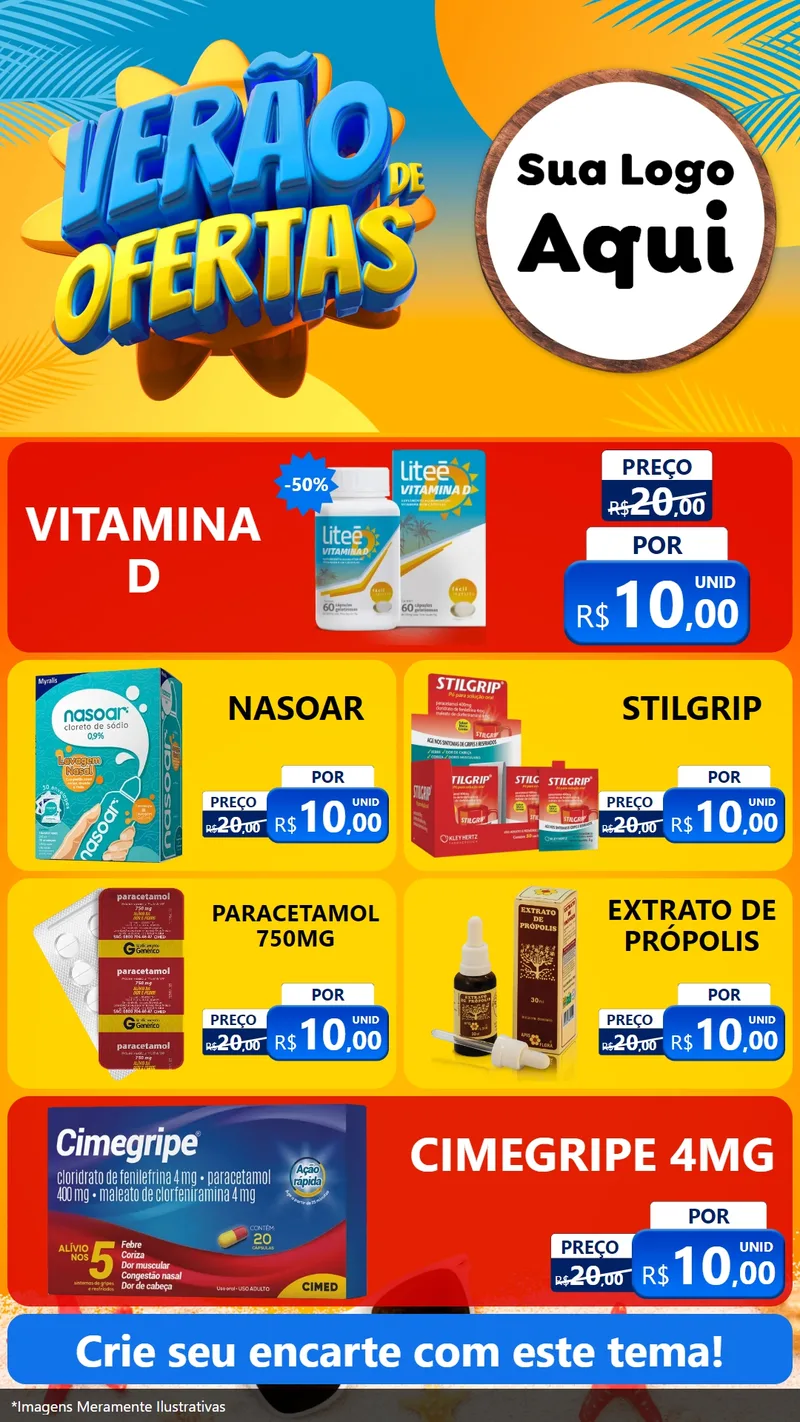 Modelo de TV para TV Vertical com o tema Verão de Ofertas para Farmácia