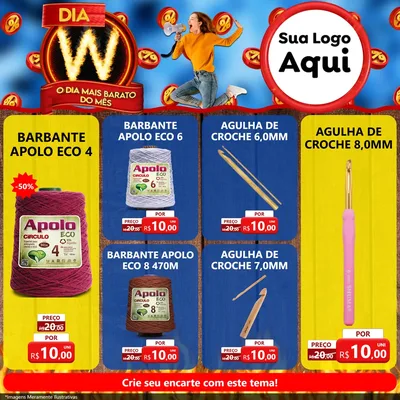 Modelo de Rede Social para Feed Facebook com o tema Dia W - O Dia Mais Barato Do Mês para Armarinho e Aviamentos