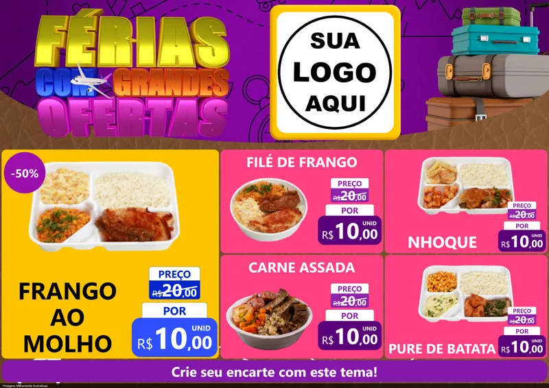 Modelo de Encarte para Encarte A4 Horizontal com o tema Férias com Grandes Ofertas para Restaurante
