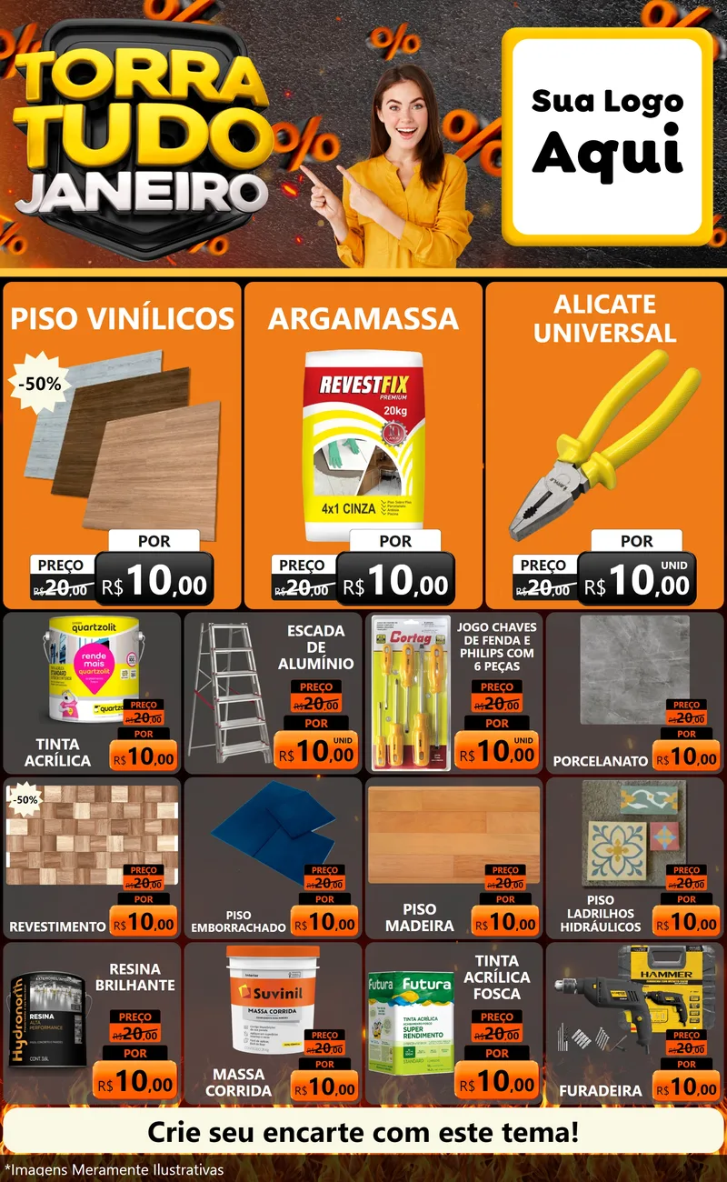 Modelo de Encarte para Encarte Grande com o tema Torra Tudo Janeiro para Material para Construção