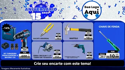 Modelo de TV para TV Horizontal com o tema Promoção de Aniversário - 15 Anos para Maquinas e Ferramentas