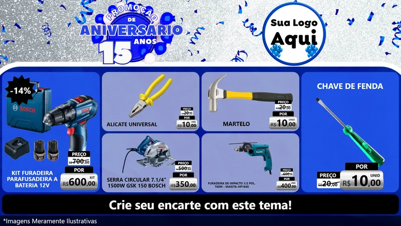 Modelo de TV para TV Horizontal com o tema Promoção de Aniversário - 15 Anos para Maquinas e Ferramentas