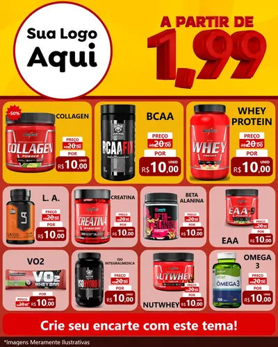 Modelo de Rede Social para Feed Instagram com o tema A Partir de Um e Noventa e Nove - 1,99 para Suplementos alimentares