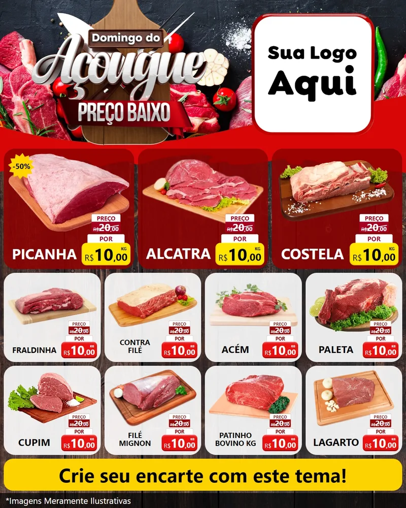 Modelo de Rede Social para Feed Instagram com o tema Domingo do Açougue Preço Baixo para Açougue